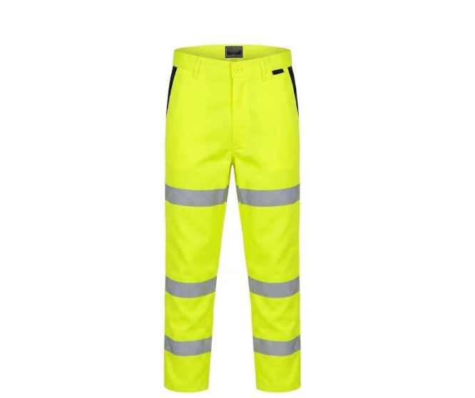 Yellow Hi Vis 3 Band Polycotton Trousers - Regular Leg