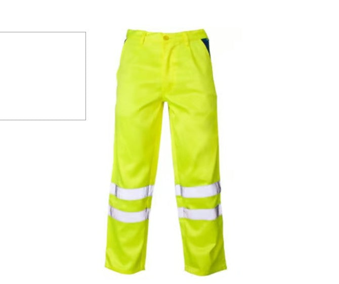 Hi-Vis POLYCOTTON Yellow Spec Trousers - Hi Vis BAND