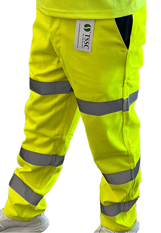 Yellow Hi Vis 3 Band Polycotton Trousers - Regular Leg